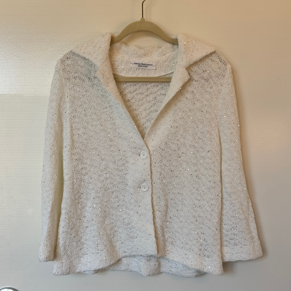 Amina Rubinacci White Sequin Cardigan